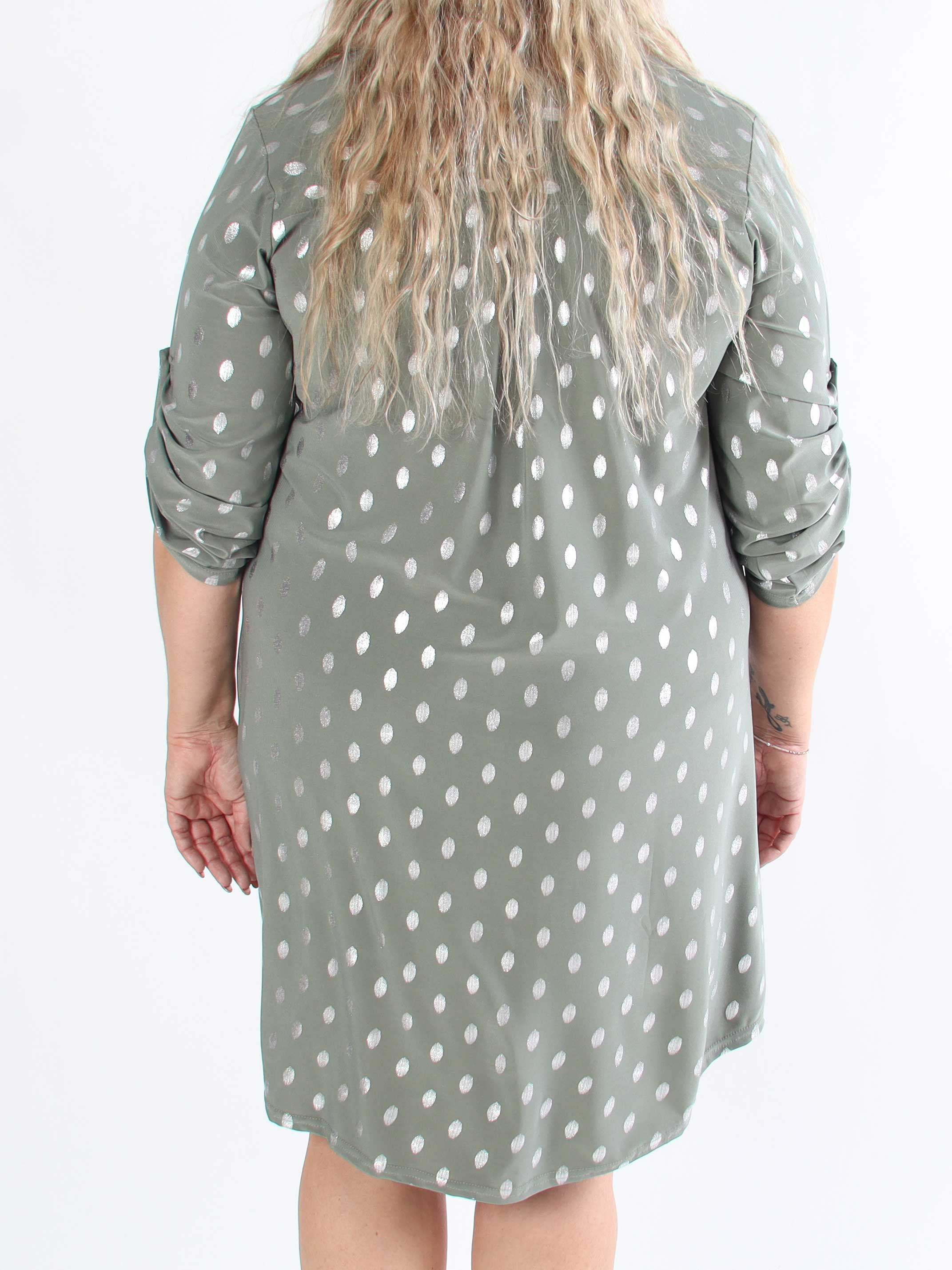 Ebba Silver Long - Elastisk plus size kjole med sølv prikker